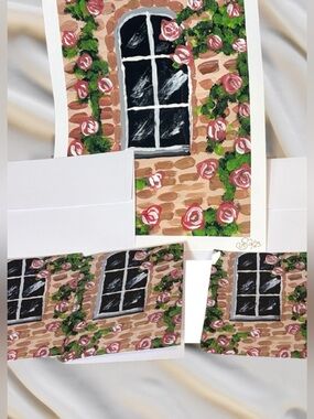 Secret Garden Window Rose Greeting Cards Set of 5 | Blank Inside